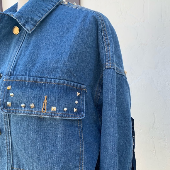 New Bohemian Western Fringe Detailed Embroidered Oversized Denim Jean Jacket - Picture 9 of 12